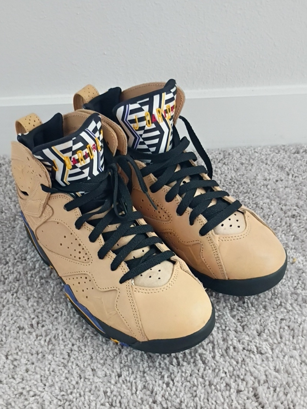 Jordan Tan and Black High-Top Sneakers with Geometric Tongue